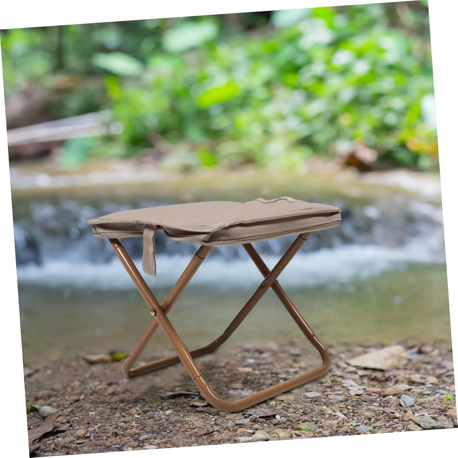 Portable Folding Camping Stool Lightweight Khaki Step Stool Zipper Bag for BBQ Fishing Sports Events and Picnics Oxford Material -Skid Design Easy to Carry