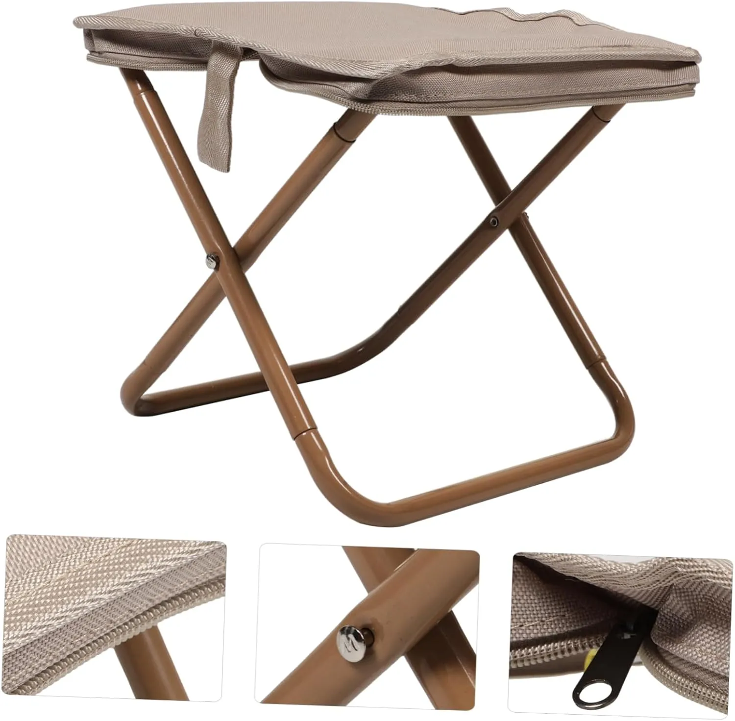 Portable Folding Camping Stool Lightweight Khaki Step Stool Zipper Bag for BBQ Fishing Sports Events and Picnics Oxford Material -Skid Design Easy to Carry