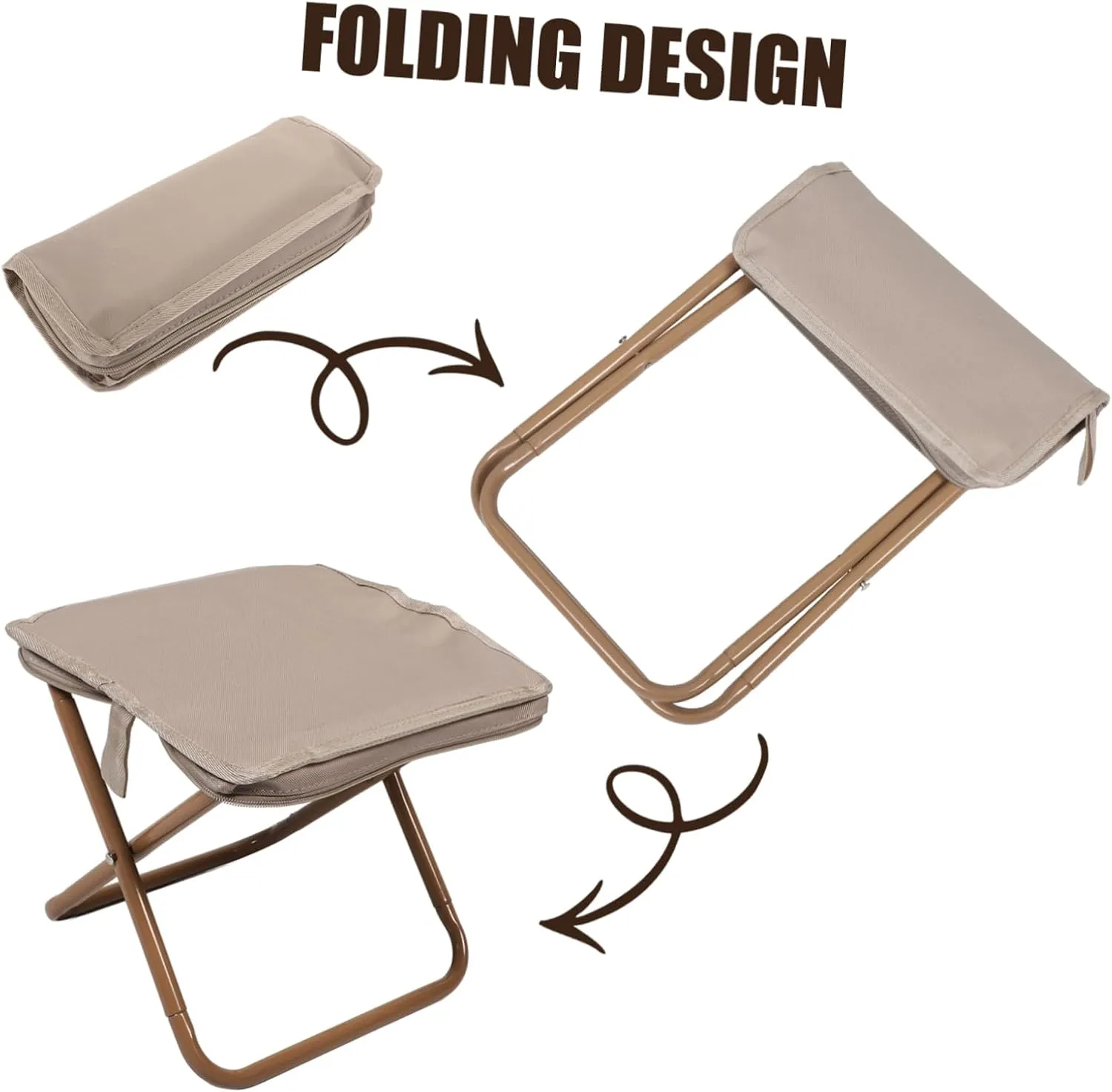 Portable Folding Camping Stool Lightweight Khaki Step Stool Zipper Bag for BBQ Fishing Sports Events and Picnics Oxford Material -Skid Design Easy to Carry
