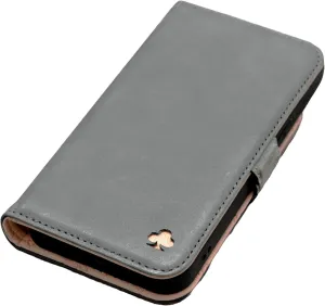 Porter Riley - Leather Case for iPhone 14. Premium Genuine Leather Stand/Cover/Wallet/Flip Case with [Card Slots] [Horizontal Stand] [Durable Frame] (Grey/Pink)