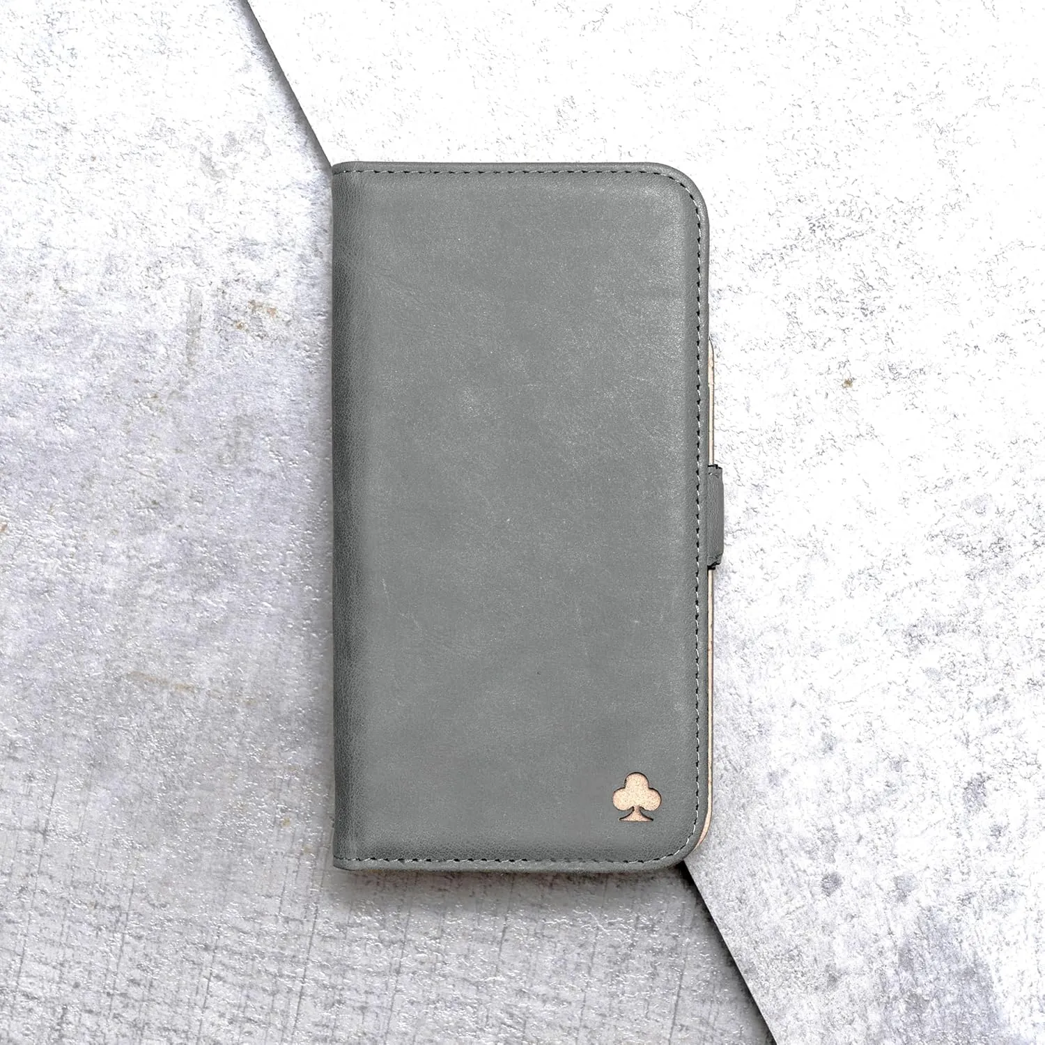 Porter Riley - Leather Case for iPhone 14. Premium Genuine Leather Stand/Cover/Wallet/Flip Case with [Card Slots] [Horizontal Stand] [Durable Frame] (Grey/Pink)