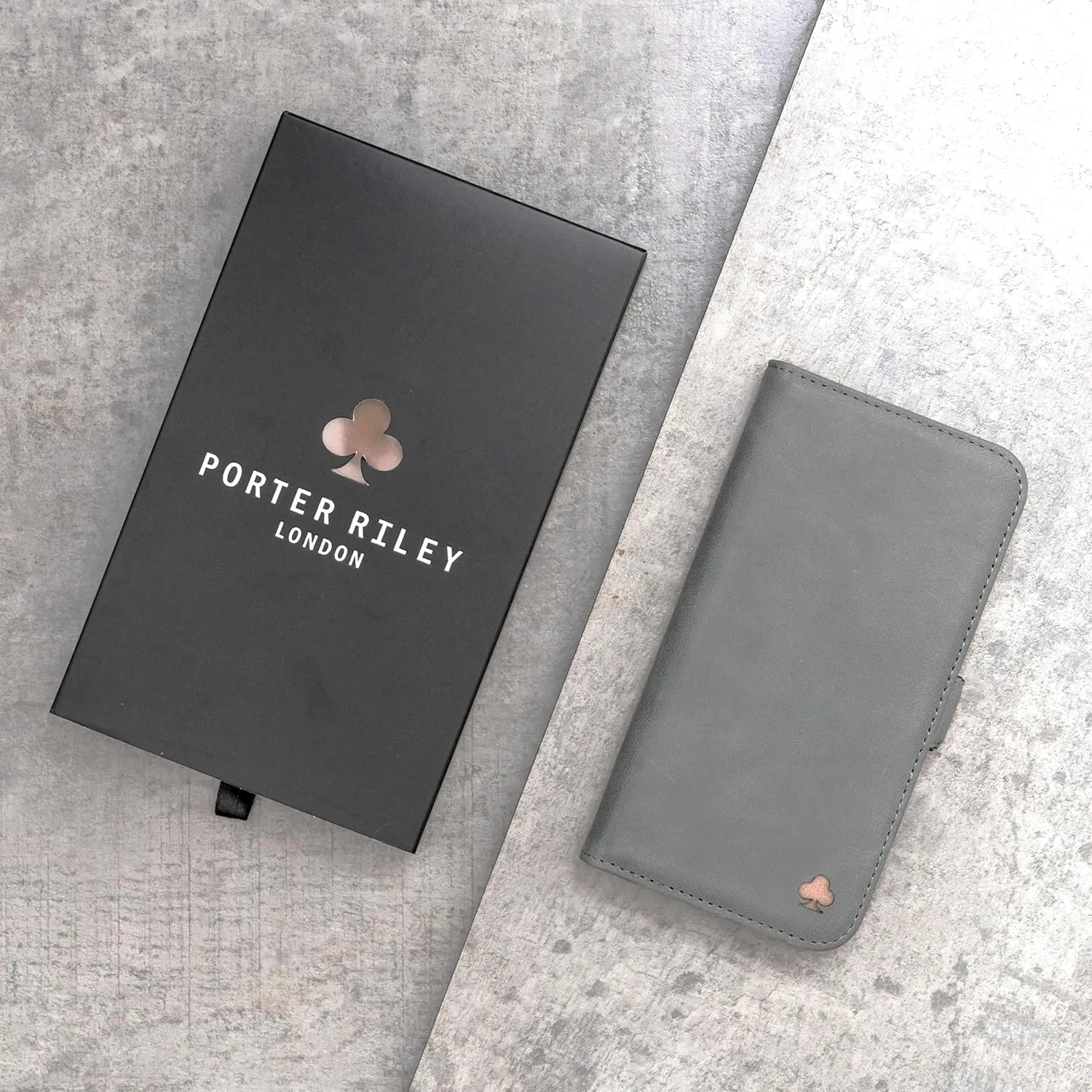 Porter Riley - Leather Case for iPhone 14. Premium Genuine Leather Stand/Cover/Wallet/Flip Case with [Card Slots] [Horizontal Stand] [Durable Frame] (Grey/Pink)