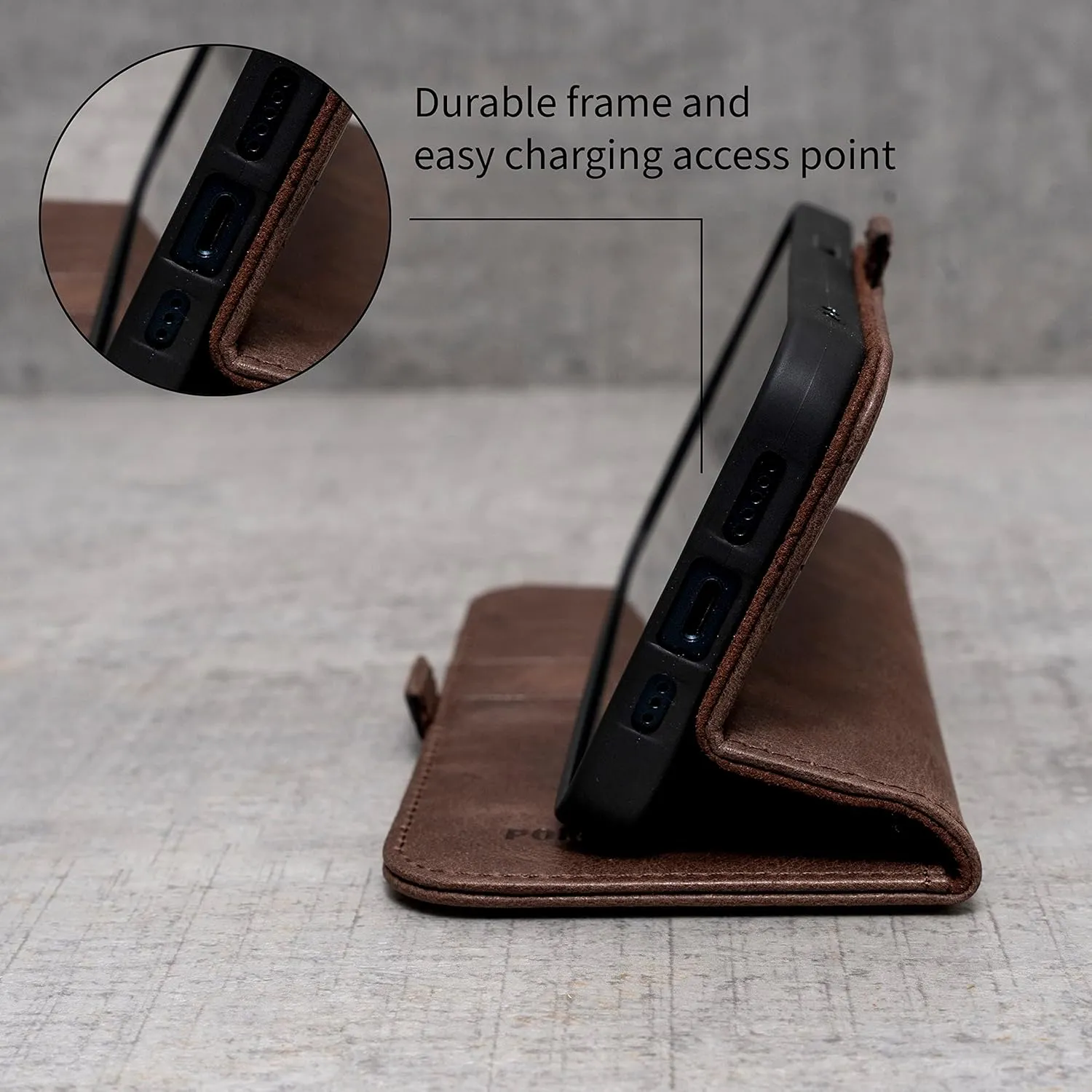 Porter Riley - Leather Case for Samsung Galaxy S24 Plus. Premium Genuine Leather Stand Case/Wallet/Cover (Chocolate Brown)