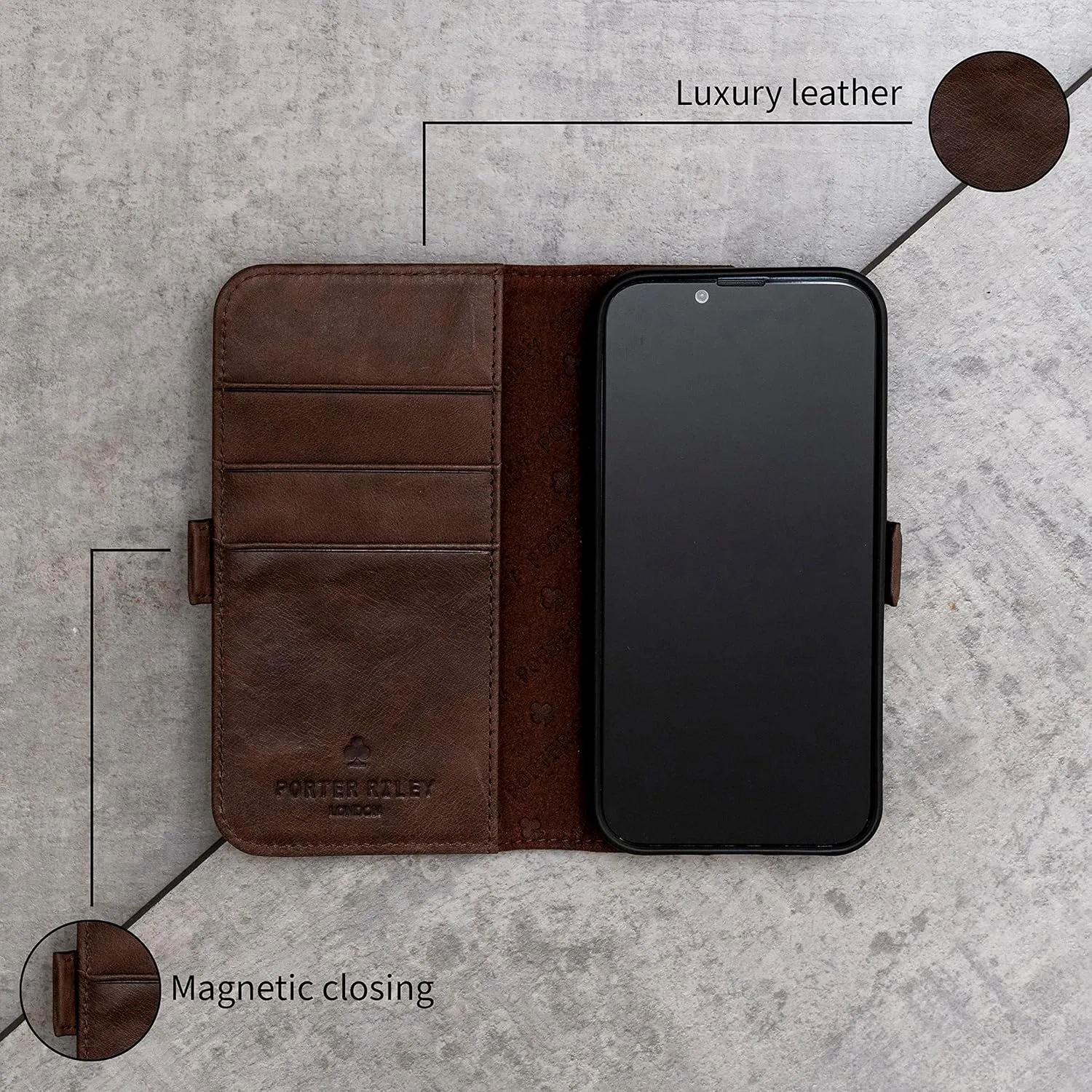 Porter Riley - Leather Case for Samsung Galaxy S24 Plus. Premium Genuine Leather Stand Case/Wallet/Cover (Chocolate Brown)