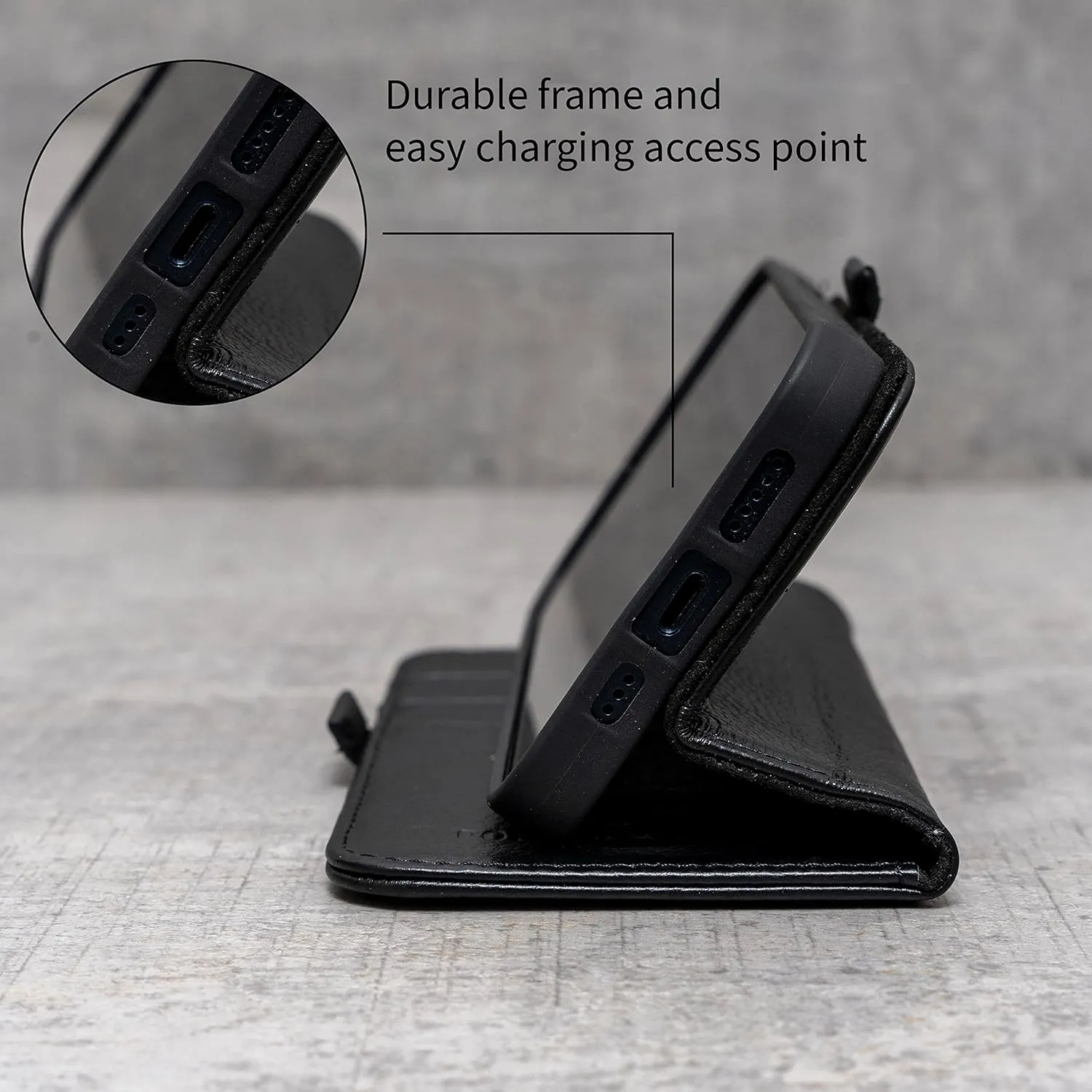 Porter Riley - Leather Case for Samsung Galaxy S24 Plus. Premium Genuine Leather Stand Case/Wallet/Cover (Pure Black)