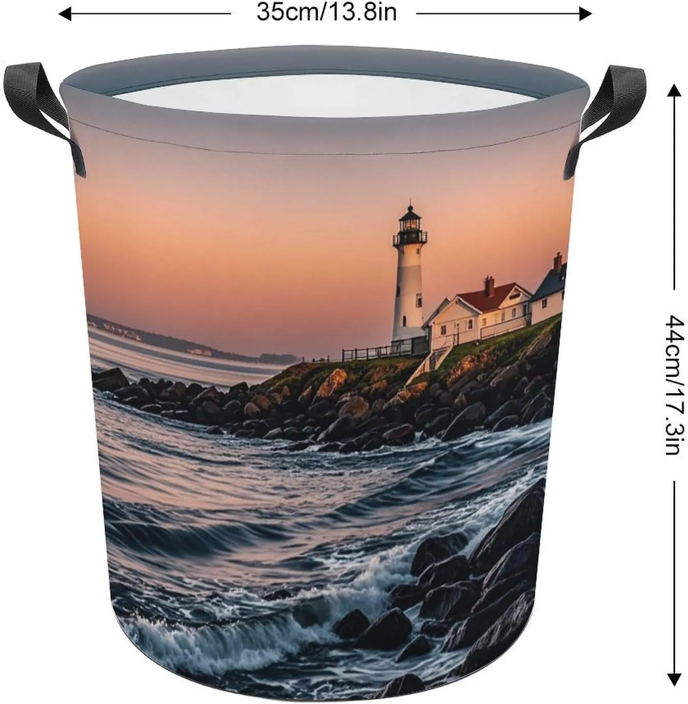 Portland River Lighthouse Sunrise Large Foldable Laundry Basket Waterproof Lightweight Laundry Hamper Storage Bin Clothes Toys Organizer Bag with Handles for Home Bathroom Bedroom Dorm，44x35cm