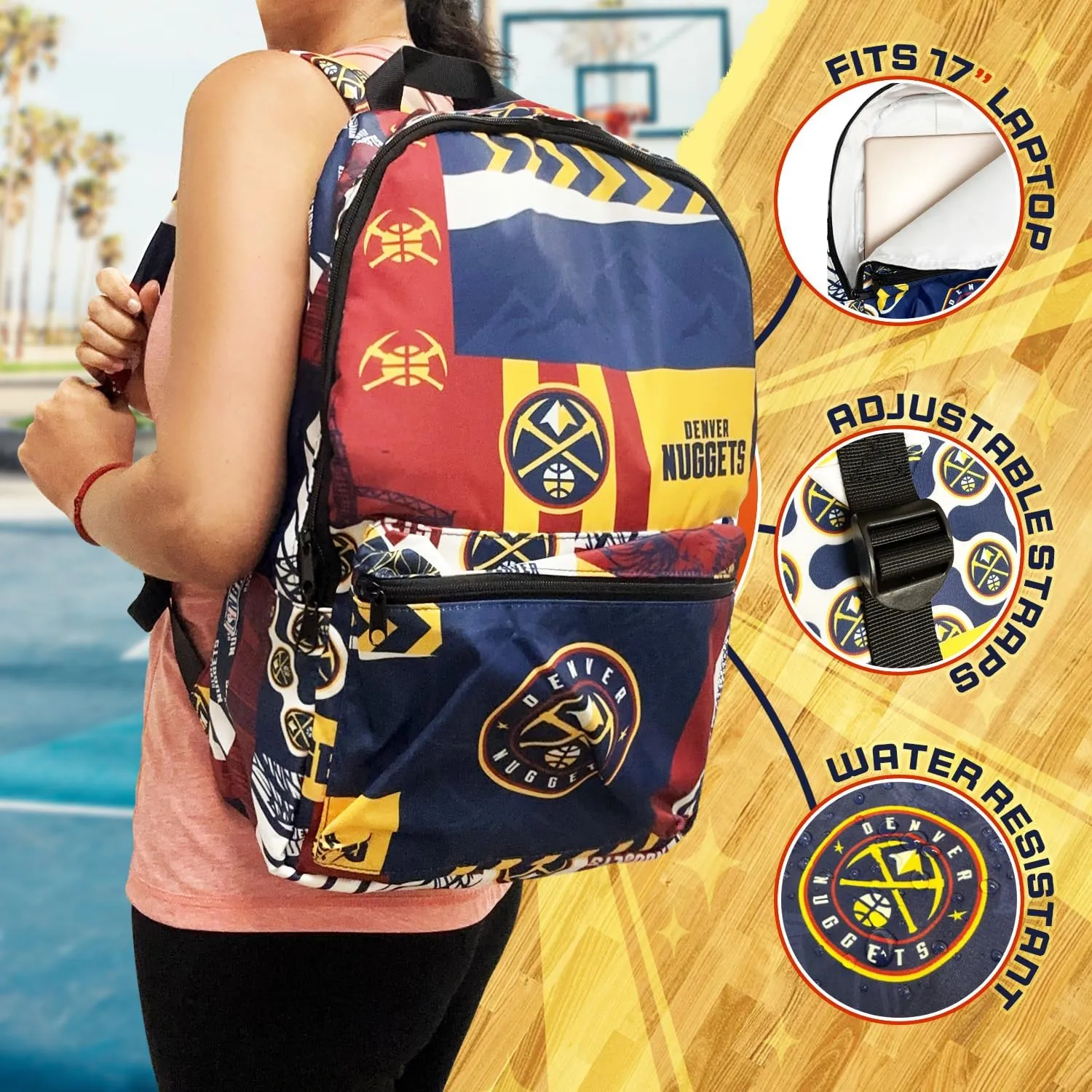 Pro Specialties Group Denver Nuggets basketball travel backpack, hiking, gym Backpack durable bag designed for men and women. Ideal for Adults, extra-large & waterproof use for various activities