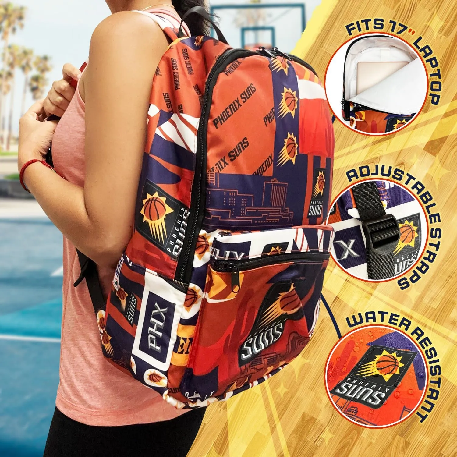 Pro Specialties Group Phoenix Suns basketball travel backpack, hiking, gym Backpack durable bag designed for men and women. Ideal for Adults, extra-large & waterproof use for various activities
