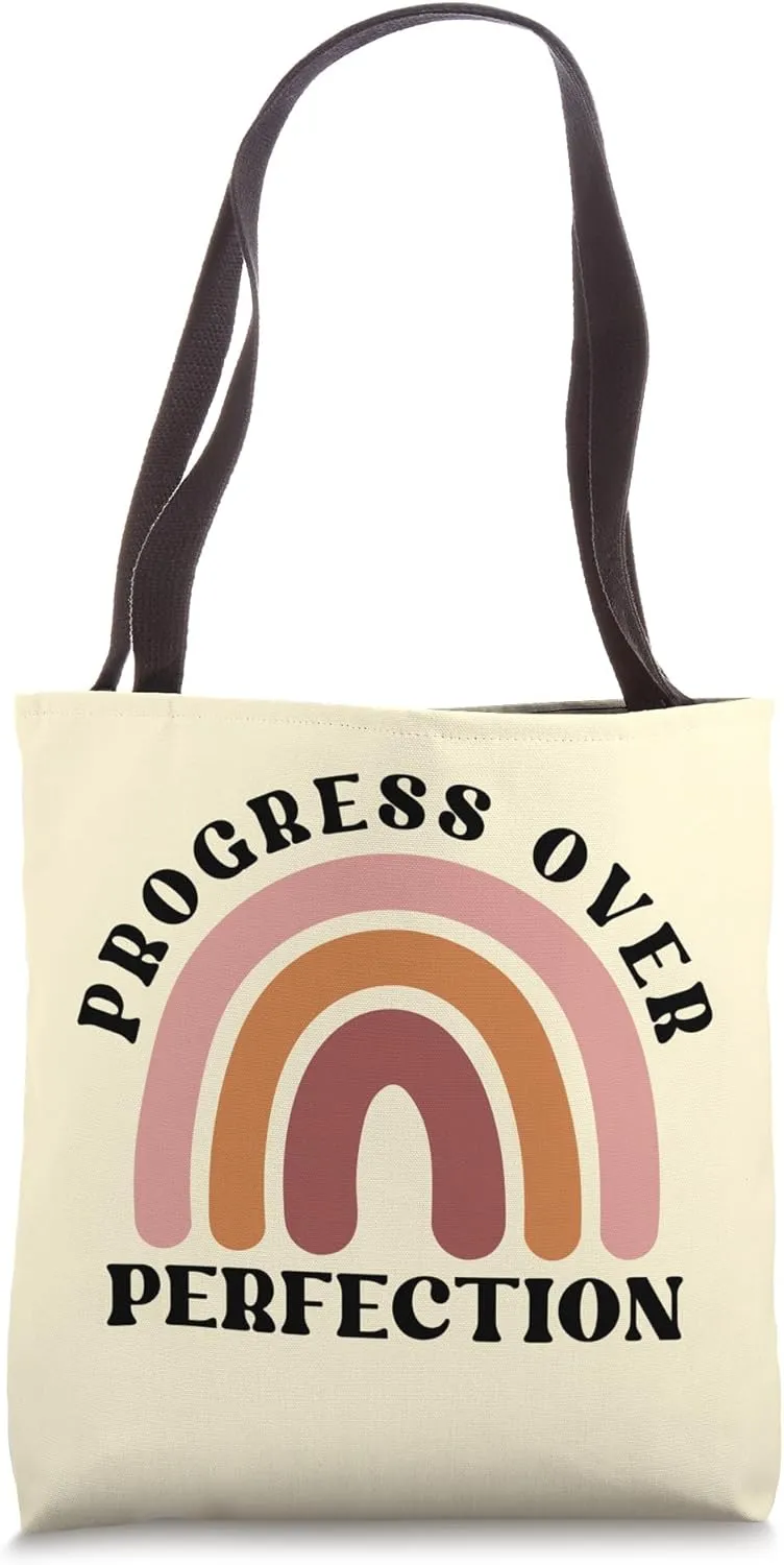 Progress Over Perfection Retro Motivational Teacher Tote Bag