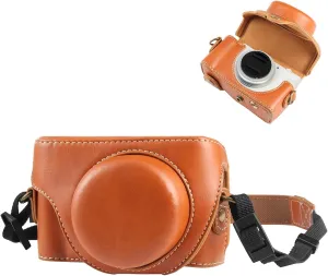 PULUZ Digital Camera Case for Sony ZV-1F Vlog Camera,Full Body Leather Camera Bag with Sony ZV-1F Case Shoulder Strap-Travel Protective Carrying Storage Bag (Brown)