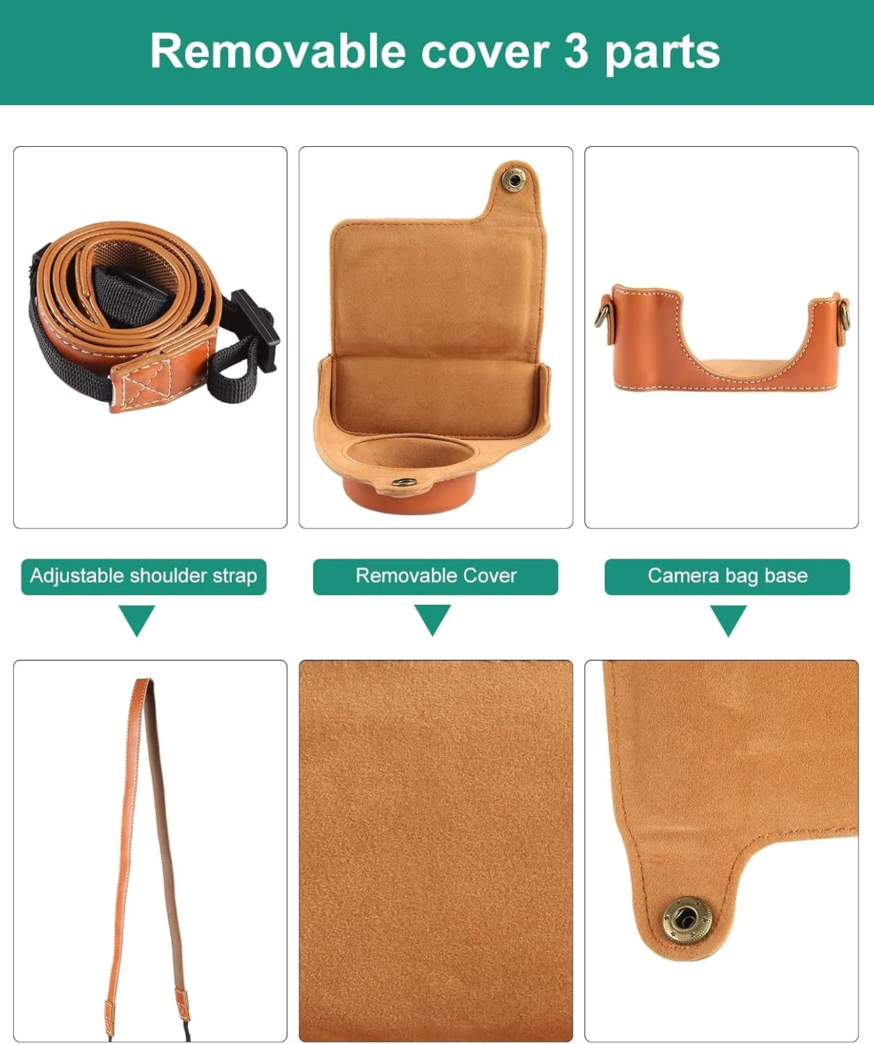 PULUZ Digital Camera Case for Sony ZV-1F Vlog Camera,Full Body Leather Camera Bag with Sony ZV-1F Case Shoulder Strap-Travel Protective Carrying Storage Bag (Brown)