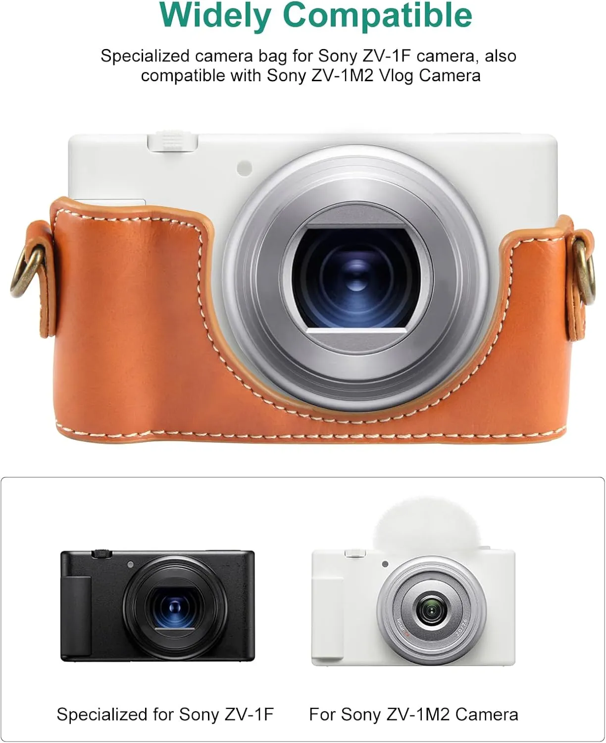 PULUZ Digital Camera Case for Sony ZV-1F Vlog Camera,Full Body Leather Camera Bag with Sony ZV-1F Case Shoulder Strap-Travel Protective Carrying Storage Bag (Brown)