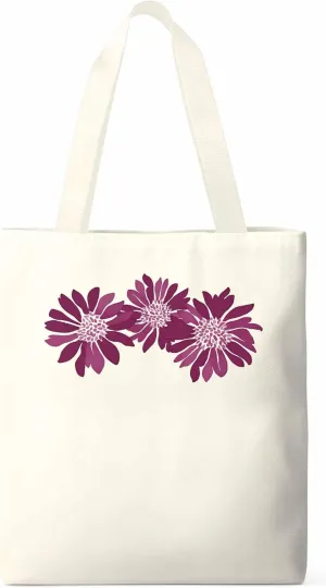 Purple Botanical Flowers Canvas Tote Bag, Aesthetic Canvas Tote Handbags for Women Shoulder Bag