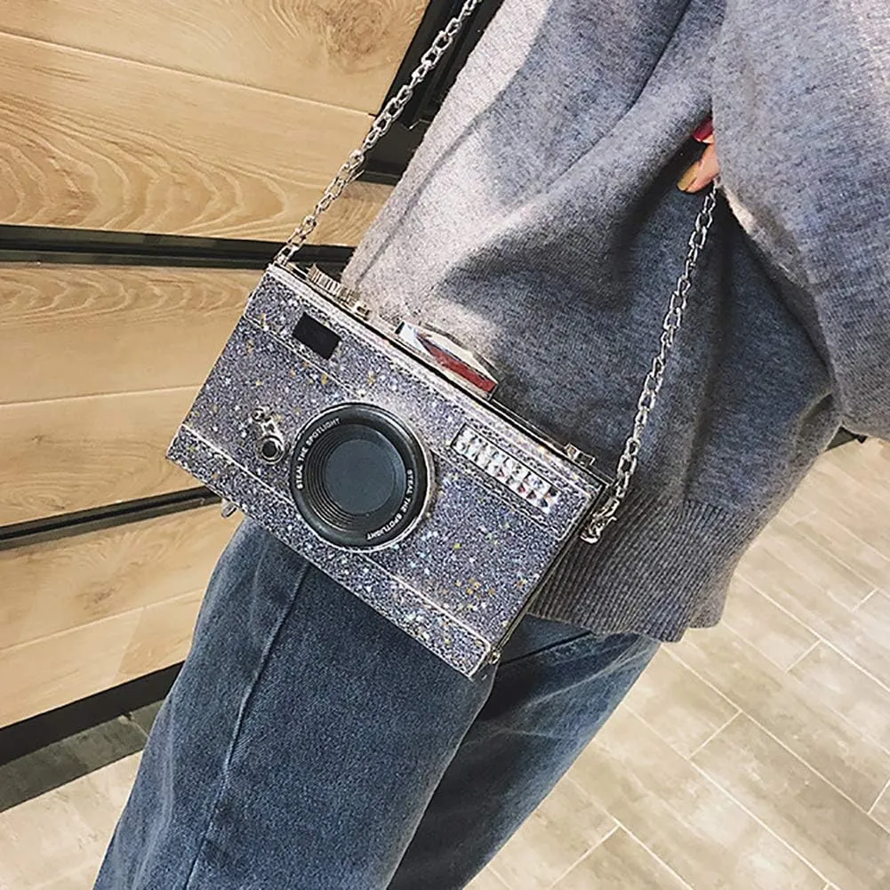 QZUnique Camera Shoulder Bag Snapshot PU Leather Crossbody Bag Vintage Novelty Cute Handbag Purse