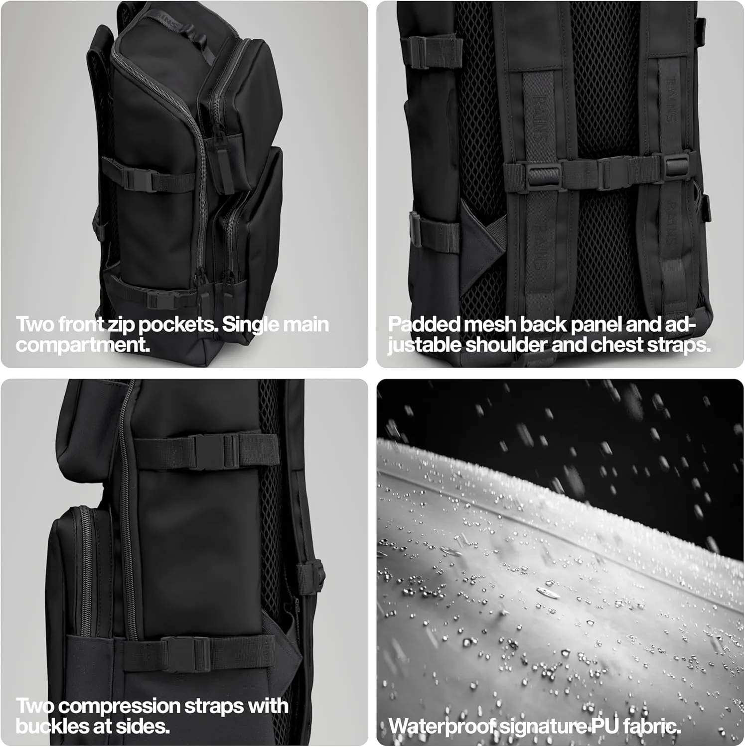 RAINS Trail Cargo Waterproof Casual Daypack Backpack (Black)