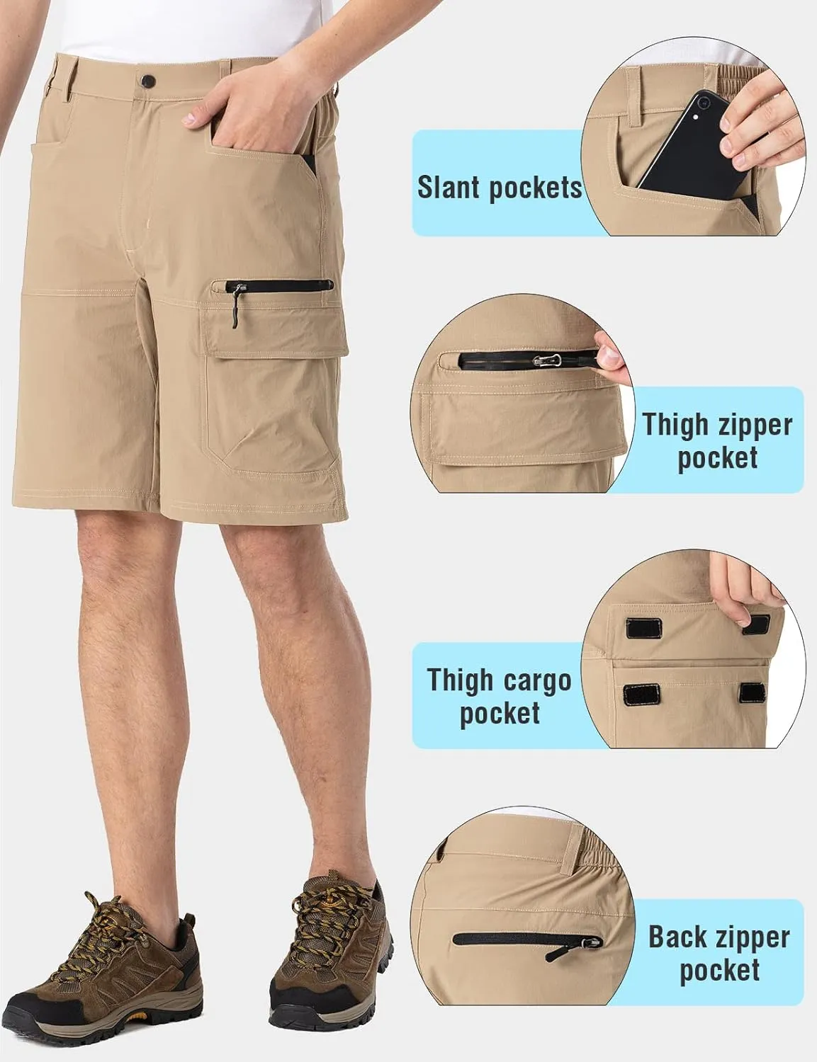 Rdruko Men's Golf Shorts Stretch 9" Quick Dry Lightweight Cargo Hiking Work Outdoor Casual Shorts 5 Pockets