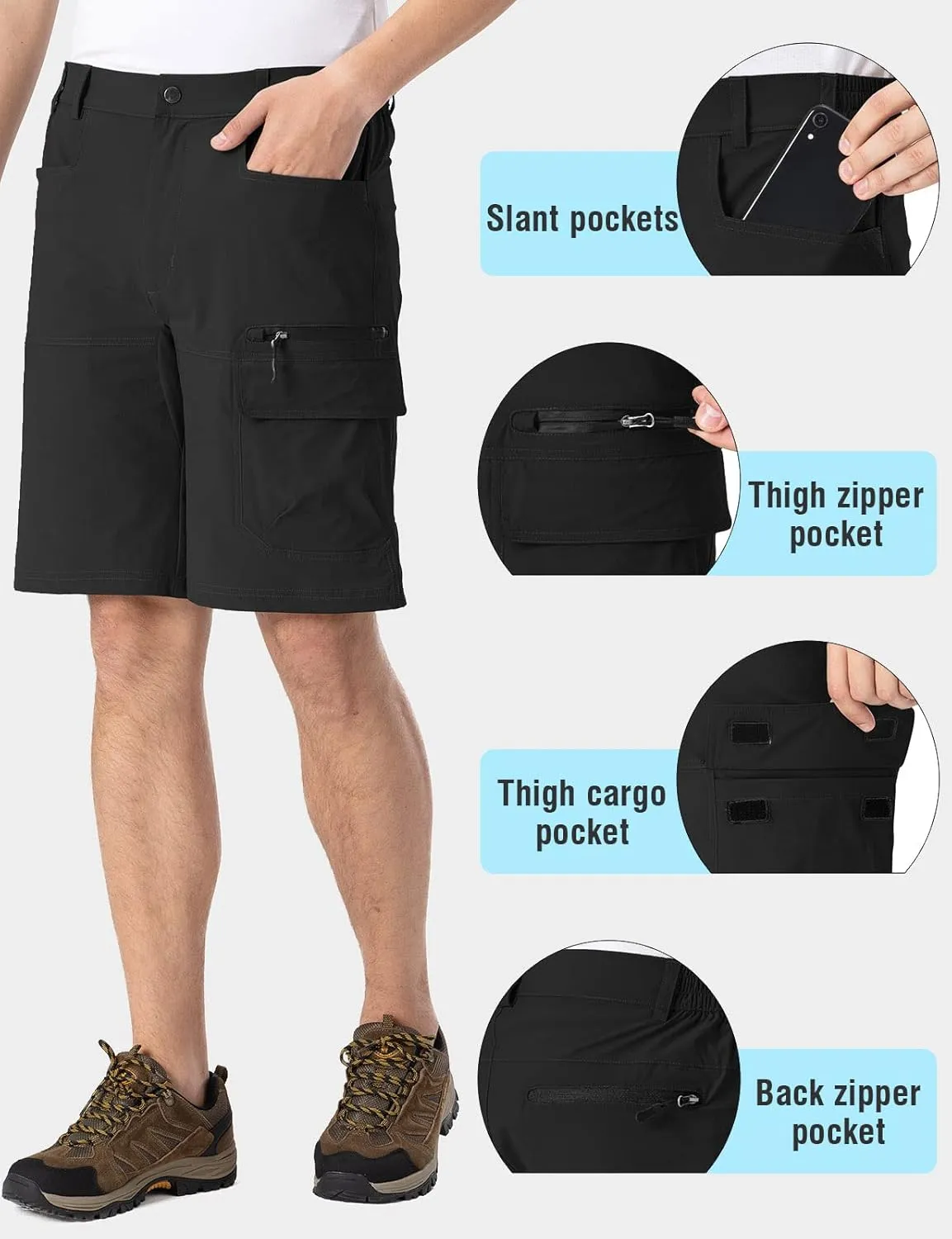 Rdruko Men's Golf Shorts Stretch 9" Quick Dry Lightweight Cargo Hiking Work Outdoor Casual Shorts 5 Pockets