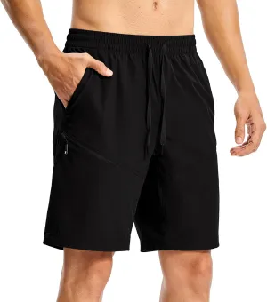 Rdruko Men's Hiking Shorts 9'' Quick Dry Lightweight Work Cargo Outdoor Elastic Waist Shorts with Zipper Pockets