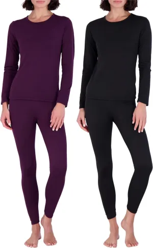 Real Essentials 4 Piece: Womens Thermal Underwear Set - Thermal Underwear for Women Fleece Lined Top & Bottom Long Johns