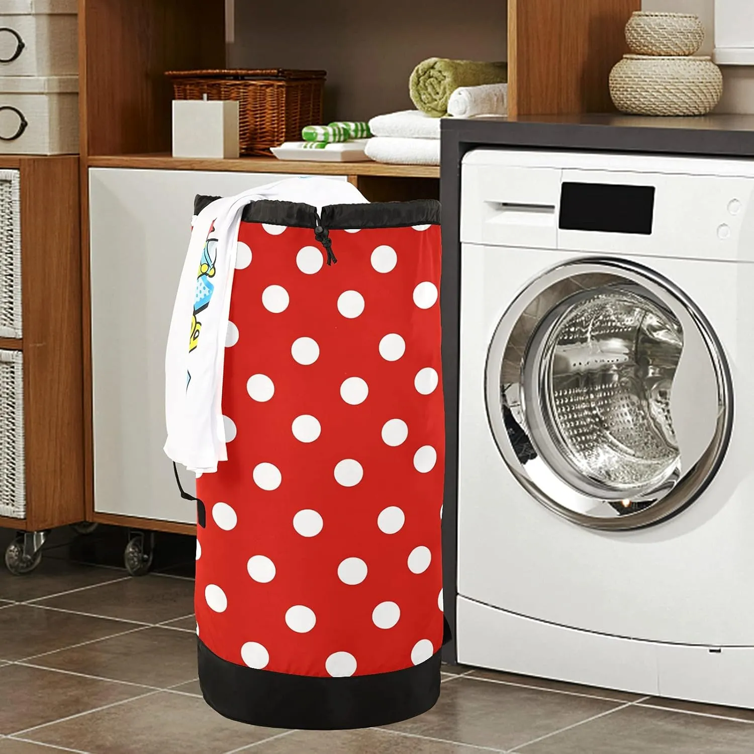 Red Polka Dot Laundry Bag Large Heavy Duty Laundry Backpack with Shoulder Straps Waterproof Laundry bag for Traveling Camp Dirty Clothes Organizer for College Students