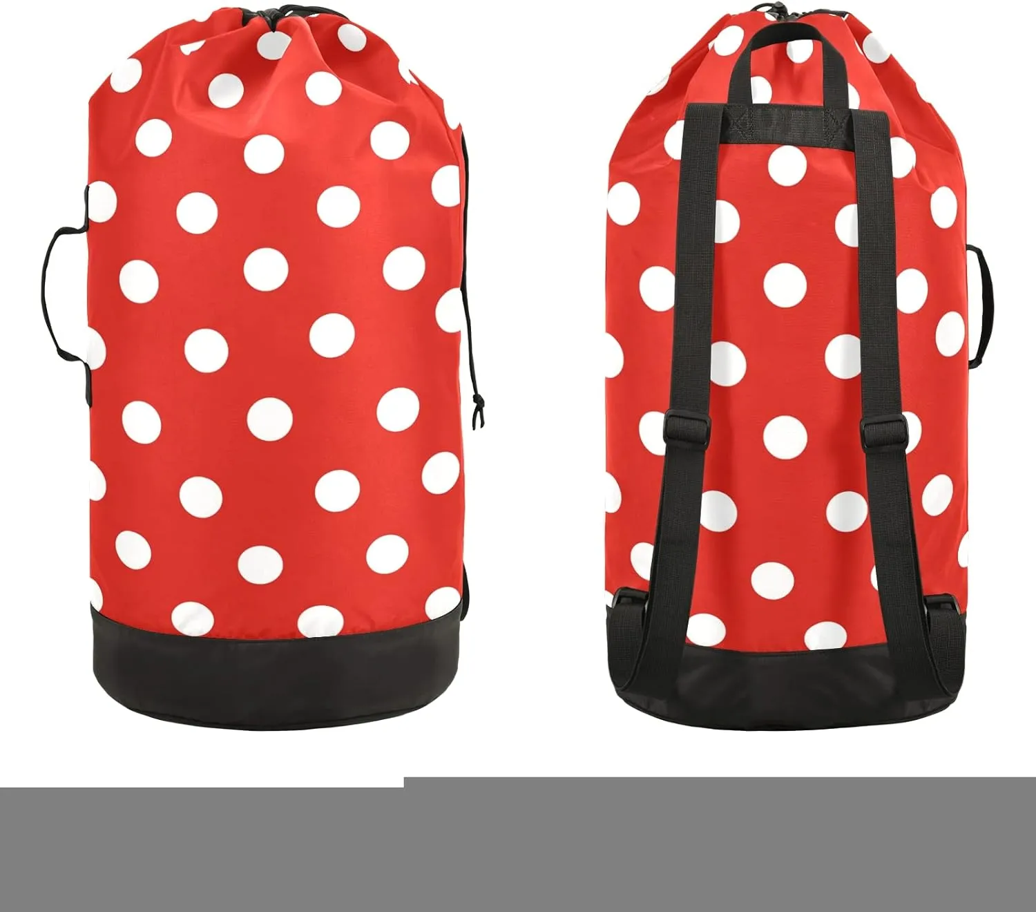 Red Polka Dot Laundry Bag Large Heavy Duty Laundry Backpack with Shoulder Straps Waterproof Laundry bag for Traveling Camp Dirty Clothes Organizer for College Students