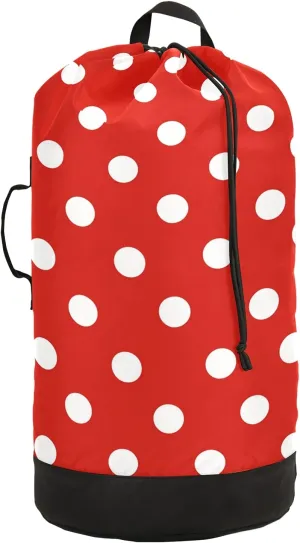 Red Polka Dot Laundry Bag Large Heavy Duty Laundry Backpack with Shoulder Straps Waterproof Laundry bag for Traveling Camp Dirty Clothes Organizer for College Students