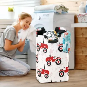 Red Wheeled Tractors Cars Large Laundry Baskets Washing Hamper Bag Cute Transport Truck Dirty Clothes Storage Bin Toy book Clothing Holder With Handles For Home Bathroom Bedroom 50L