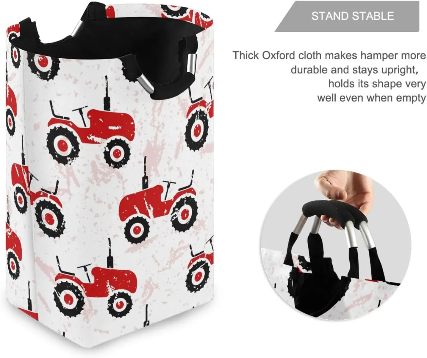 Red Wheeled Tractors Cars Large Laundry Baskets Washing Hamper Bag Cute Transport Truck Dirty Clothes Storage Bin Toy book Clothing Holder With Handles For Home Bathroom Bedroom 50L