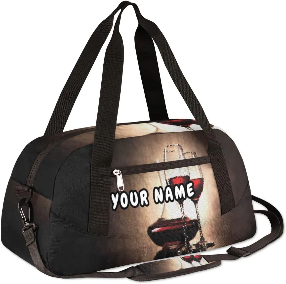 Red Wine Glass Personalized Kids Duffel Bag for Girls Boys, Red Wine Debris Custom Name Dance Bag Overnight Small Duffel Bag Carry On Weekend Sports Travel Bag for School Practice Gymnastics Ballet