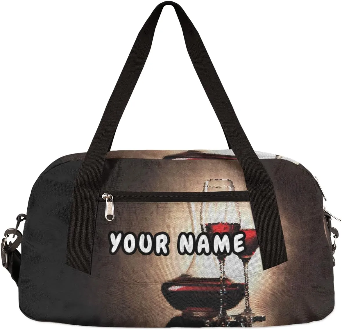 Red Wine Glass Personalized Kids Duffel Bag for Girls Boys, Red Wine Debris Custom Name Dance Bag Overnight Small Duffel Bag Carry On Weekend Sports Travel Bag for School Practice Gymnastics Ballet