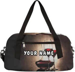 Red Wine Glass Personalized Kids Duffel Bag for Girls Boys, Red Wine Debris Custom Name Dance Bag Overnight Small Duffel Bag Carry On Weekend Sports Travel Bag for School Practice Gymnastics Ballet