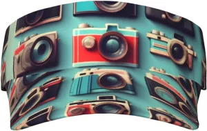 Retro Cool Camera Collection Print Foldable Sun Visor Hat Lightweight Adjustable Sun Visor Hat Outdoor Sports Cap for Adults Black