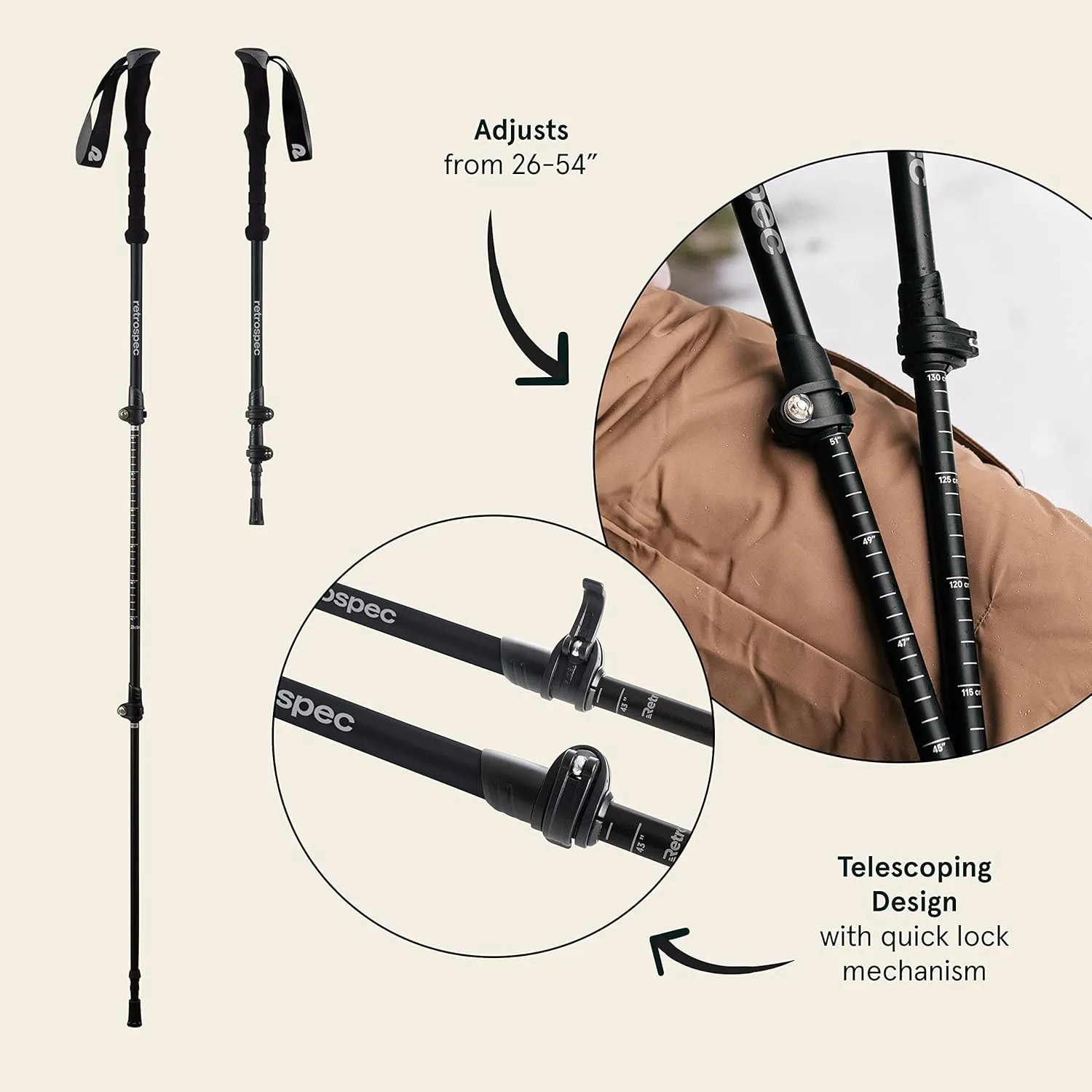 Retrospec Solstice Hiking Poles for Men & Women - Adjustable and Collapsible Lightweight Walking & Trekking Sticks - Aluminum w/Cork or Foam Grip