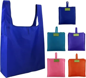 Reusable Shopping Bags for Groceries Foldable XLarge Nylon Tote Bags Solid Color Ripstop Washable Durable (Royal,Teal,Purple,Pink,Orange)