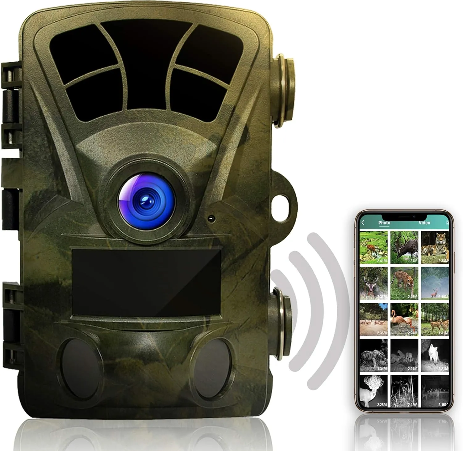 REXING Woodlens H2-4K Wi-Fi Trail Camera, 20MP CMOS Motion Sensor with Ultra Night Vision Distance, 512GB, AV Output 12 Month Standby Surveillance Cam for Hunting Games and Wildlife Monitoring (H2)