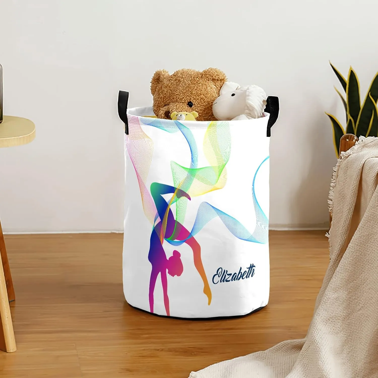 Rhytmic Gymnastics Personalized Waterproof Foldable Laundry Basket Bag with Handle, Custom Collapsible Clothes Hamper Storage Bin for Toys Laundry Dorm Travel Bathroom