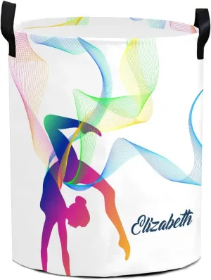 Rhytmic Gymnastics Personalized Waterproof Foldable Laundry Basket Bag with Handle, Custom Collapsible Clothes Hamper Storage Bin for Toys Laundry Dorm Travel Bathroom