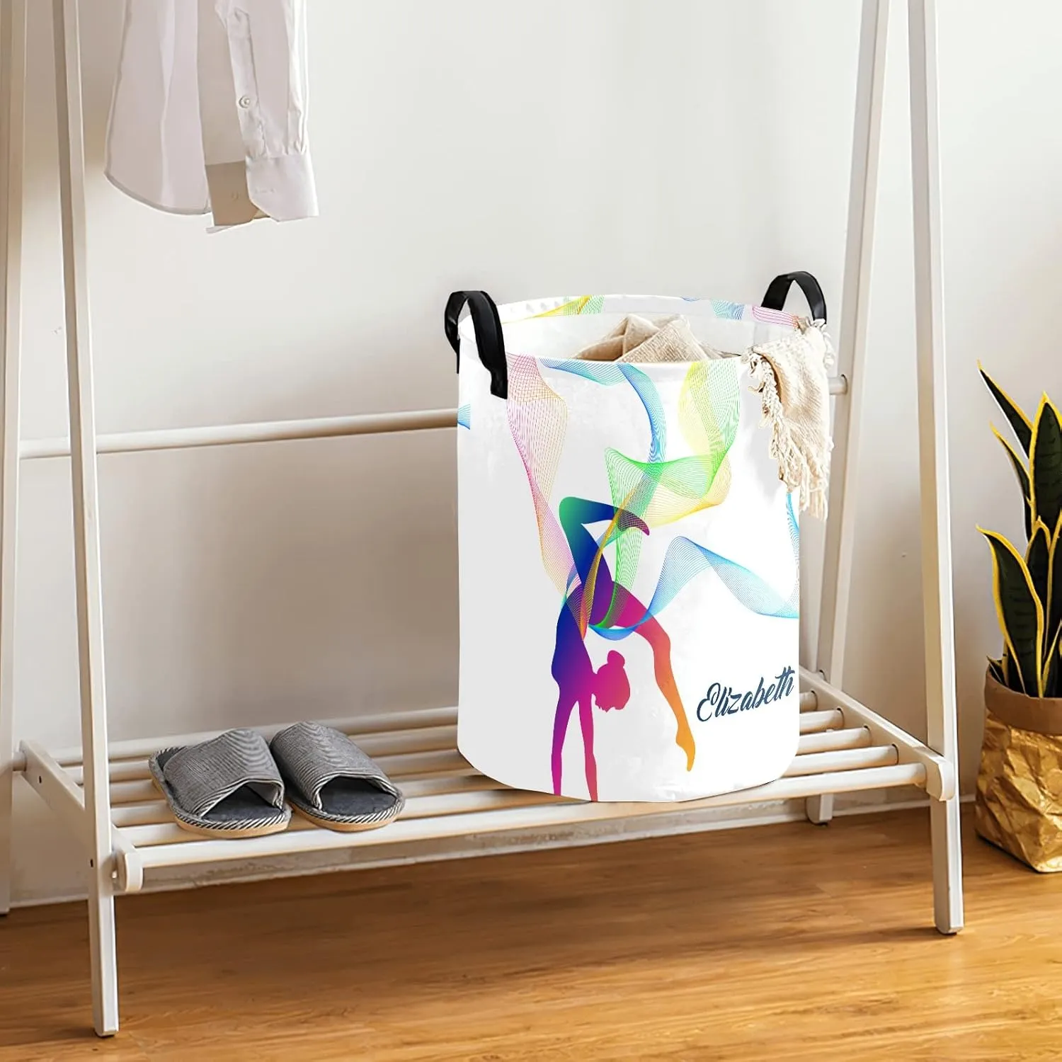 Rhytmic Gymnastics Personalized Waterproof Foldable Laundry Basket Bag with Handle, Custom Collapsible Clothes Hamper Storage Bin for Toys Laundry Dorm Travel Bathroom