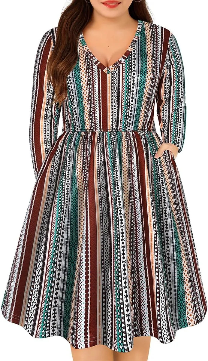 RITERA Plus Size Dresses for Curvy Women Summer Spring Womens Dress V Neck Short Sleeve Casual Dress with Pockets XL-5XL