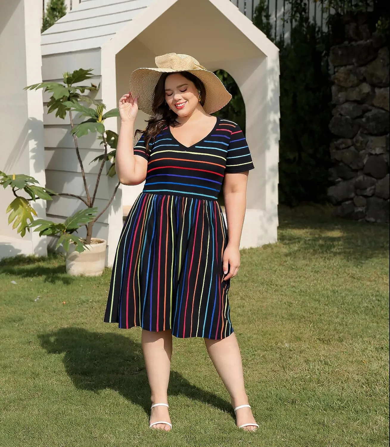 RITERA Plus Size Dresses for Curvy Women Summer Spring Womens Dress V Neck Short Sleeve Casual Dress with Pockets XL-5XL