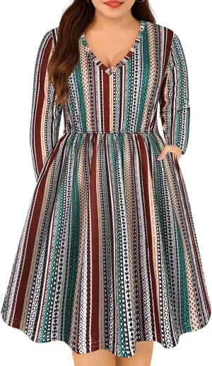 RITERA Plus Size Dresses for Curvy Women Summer Spring Womens Dress V Neck Short Sleeve Casual Dress with Pockets XL-5XL
