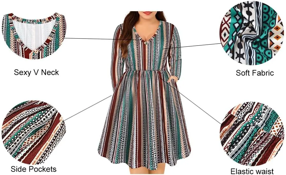 RITERA Plus Size Dresses for Curvy Women Summer Spring Womens Dress V Neck Short Sleeve Casual Dress with Pockets XL-5XL