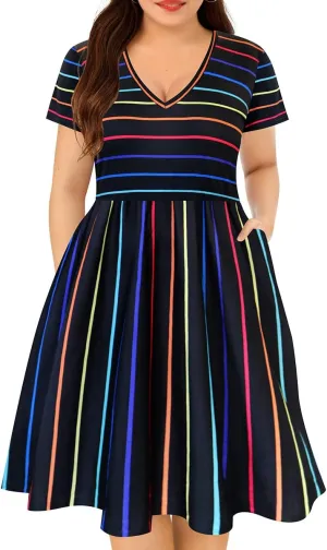 RITERA Plus Size Dresses for Curvy Women Summer Spring Womens Dress V Neck Short Sleeve Casual Dress with Pockets XL-5XL