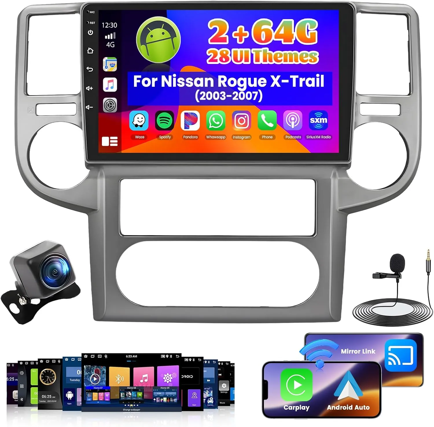 Roinvou 2 64G Radio for Nissan Rogue X-Trail 2003 2004 2005 2006 2007 Android 13 Car Stereo Wireless Carplay, 10.1 inch Touch Screen for Nissan Rogue Android Auto   Backup Camera