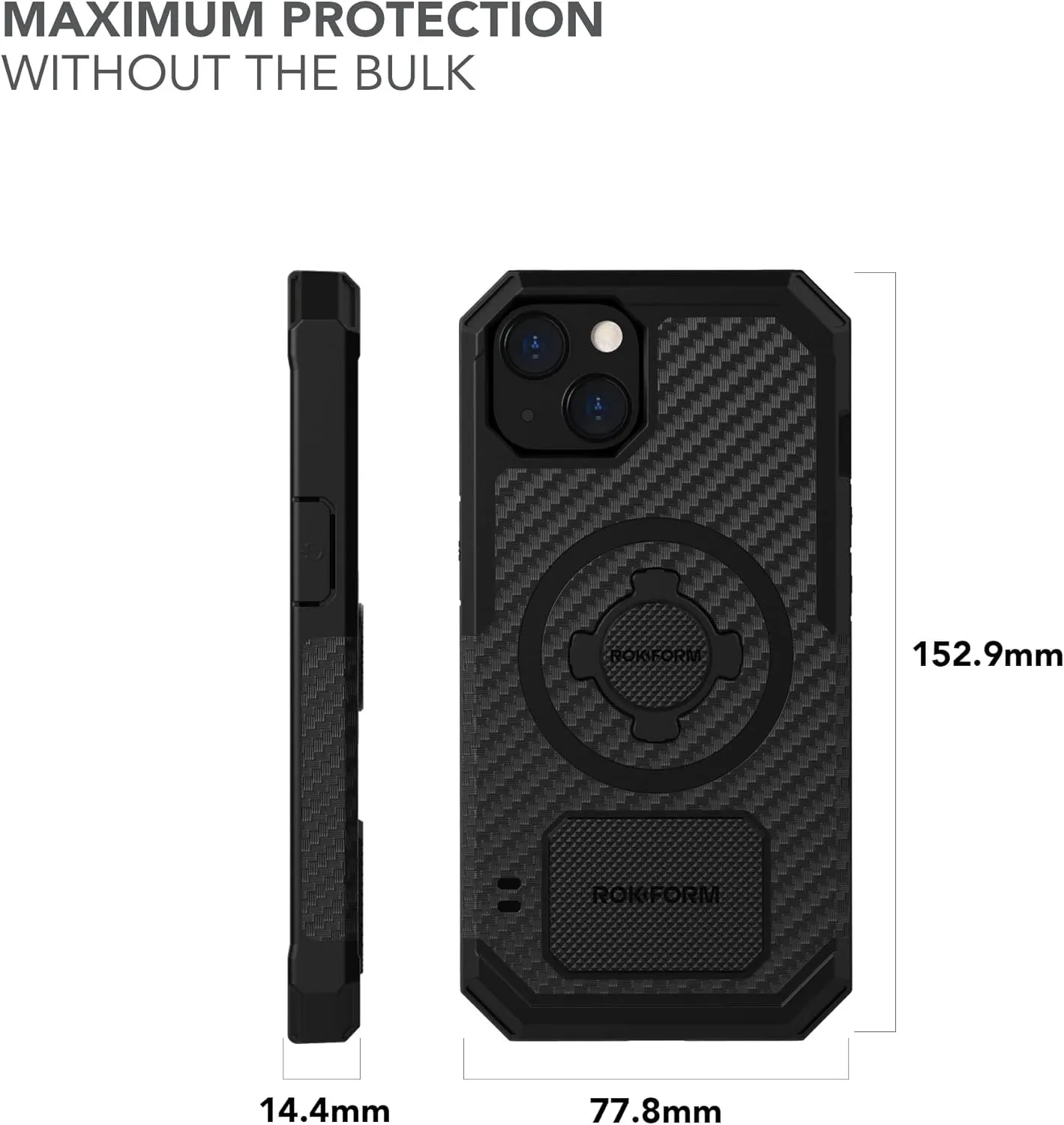 Rokform - iPhone 13 Case, Rugged Series, Dual Magnet Plus MagSafe Compatible, Magnetic Protective Apple Gear, iPhone Cover with RokLock Twist Lock, Drop Tested Armor (Black)