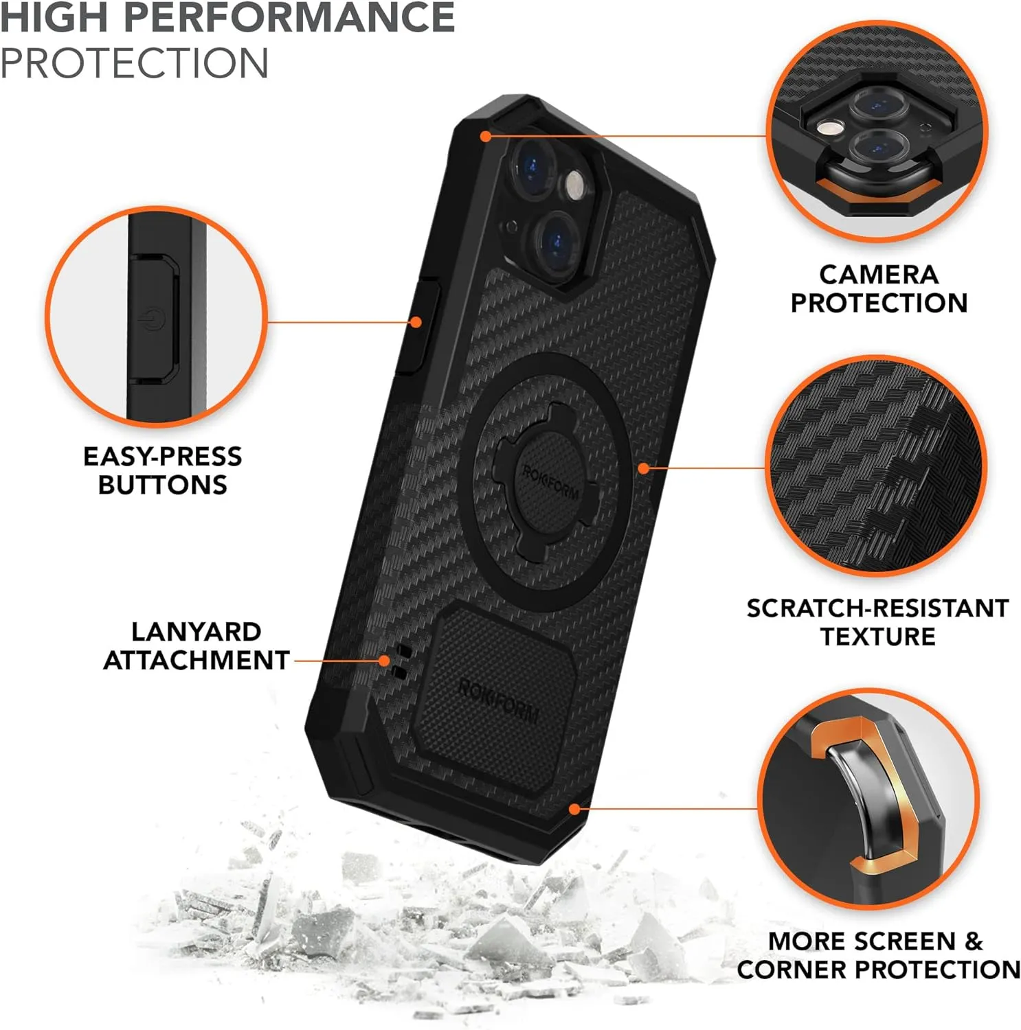 Rokform - iPhone 13 Case, Rugged Series, Dual Magnet Plus MagSafe Compatible, Magnetic Protective Apple Gear, iPhone Cover with RokLock Twist Lock, Drop Tested Armor (Black)