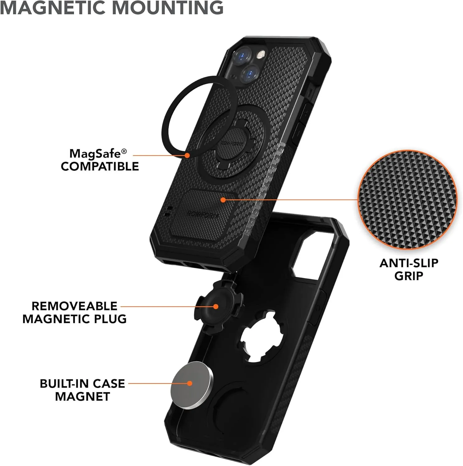 Rokform - iPhone 13 Case, Rugged Series, Dual Magnet Plus MagSafe Compatible, Magnetic Protective Apple Gear, iPhone Cover with RokLock Twist Lock, Drop Tested Armor (Black)