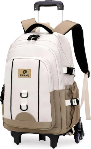 Rolling Backpack for Boys Elementary Middle School Bags, Boys Roller Backpack for Kids with 6 Wheels, Khaki