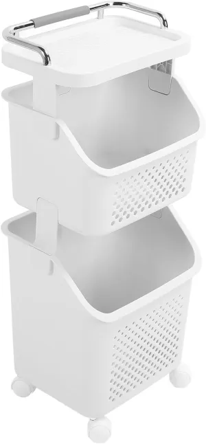 Rolling Laundry Hamper, Wheeled Handle Easy Clothes Room Basket Large Bathroom Baskets Dirty Dorm Clothing Organizer Blanket Storage Cart Sorter Section Tall Hampers (2 Tier)