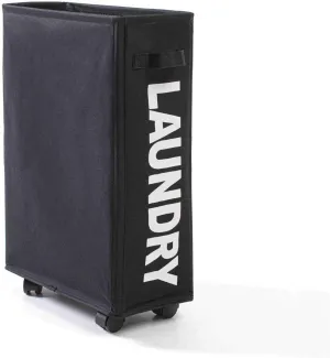 Rolling Slim Laundry Baskets Hamper Collapsible Dirty Clothes Hamper Tall Thin Laundry Basket Hamper on Wheels Home Corner Handy Waterproof Sorter Organizer Dorm Bathroom (Black)